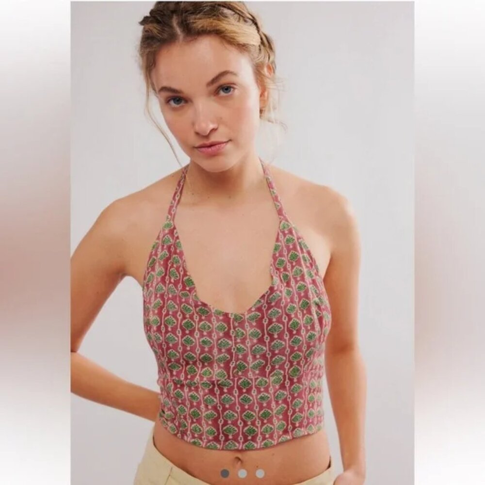 NEW Free People Rae Halter Top Crop Top Rosewood Combo Size XS